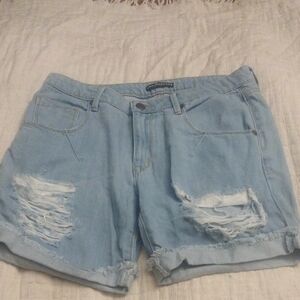 Stylish Light Blue Distressed Jean Shorts